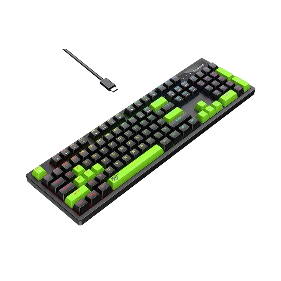 KEYBOARD HAVIT KB-893L MECHANICAL BLEU SWITCH RGB BLACK + GREEN