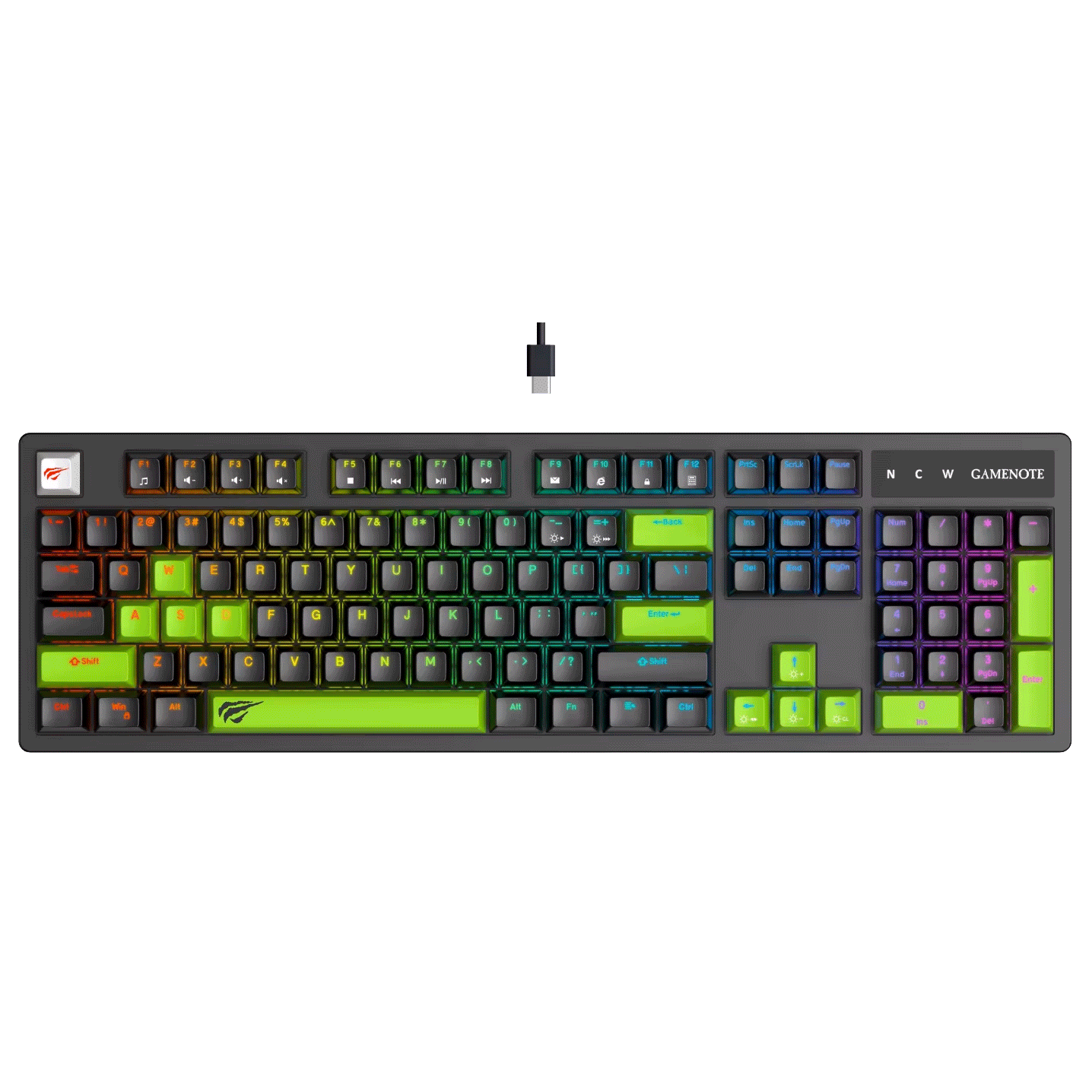 KEYBOARD HAVIT KB-893L MECHANICAL BLEU SWITCH RGB BLACK + GREEN - View 2
